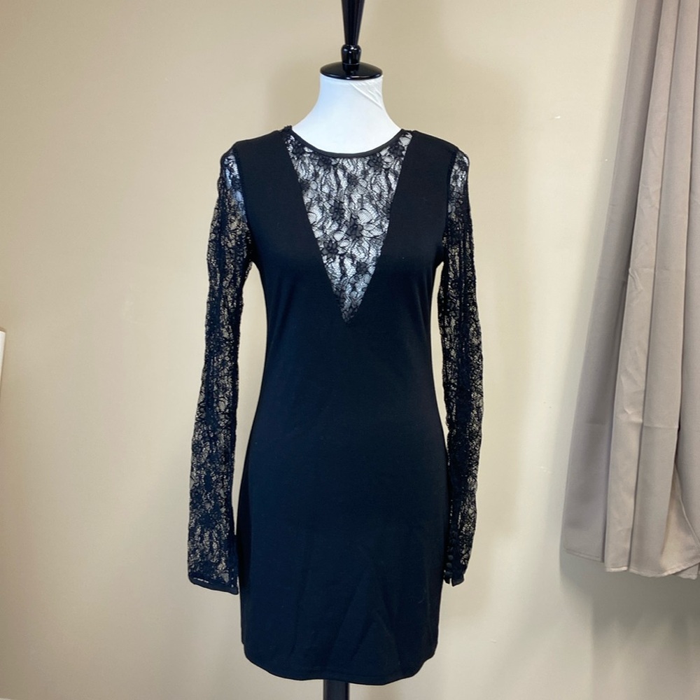 Long Sleeve Black Lace Arden B. Cocktail Dress (M)